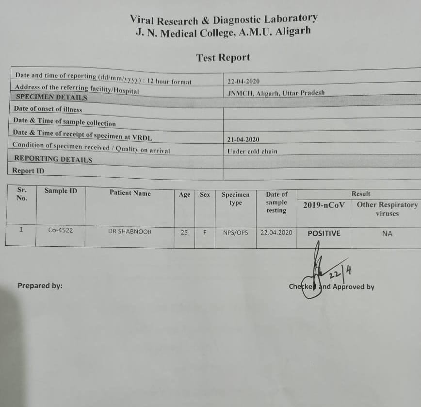 डॉ शबनूर को भी कोरोना ,जेएन मेड़िकल कॉलिज में सर्जरी डॉ .हैं शबनूर