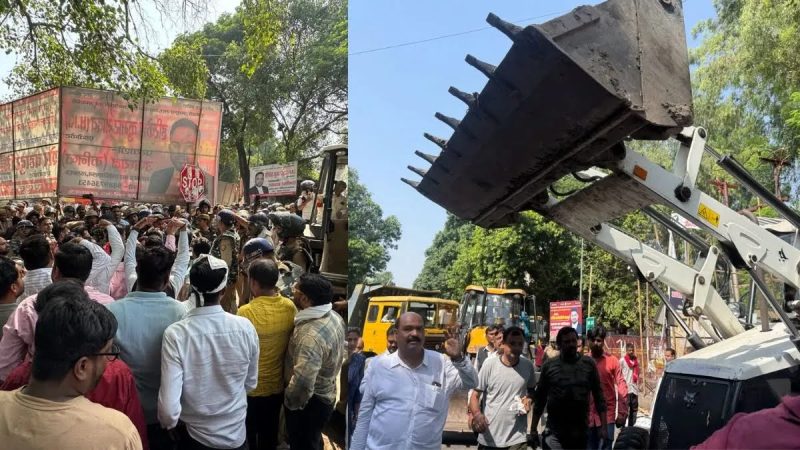 लखनऊ में डीएम ऑफिस के बाहर बुलडोजर एक्शन शुरू