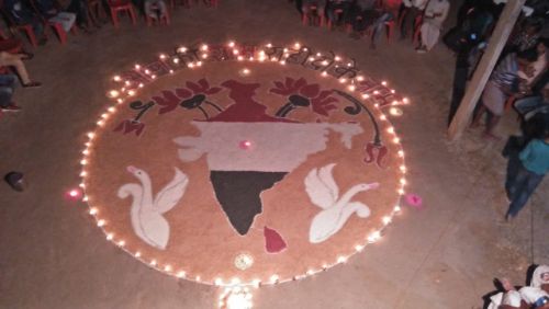 बहराइच शहीदों के सम्मान में रंगोली सजा कर  किया सांस्कृतिक कार्यक्रम।। रिपोर्ट :- पंकज कुमार सिंह।